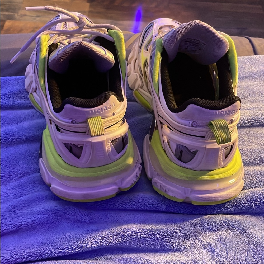 Balenciaga Kids White and Neon Green Sneakers